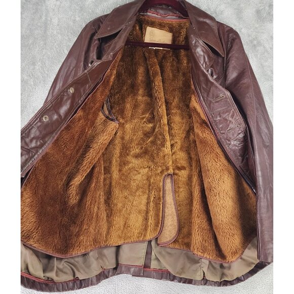 Gino Leathers Jacket Mens Size 42 Button Down Long Sleeve Vintage Coat - Picture 3 of 13